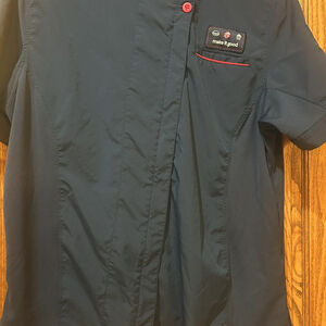 Oobe Chick Fil A Team Style Chef Uniform Size Large Blue Full Zip Short Sleeve